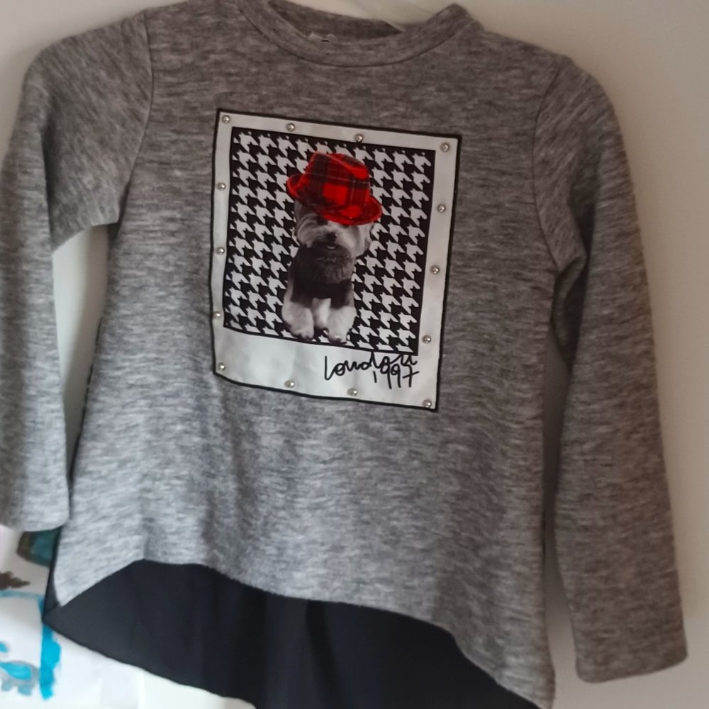 Lot of dog Sweater + lined winter pants red/plaid size 7